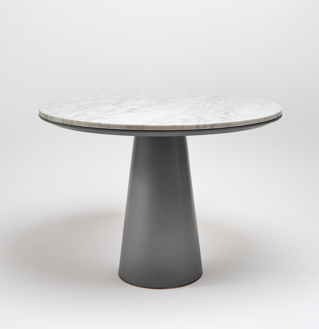 Table à manger ronde en marbre et métal - 110x110x80 cm - blanc/gris - style contemporain-Nicheovae