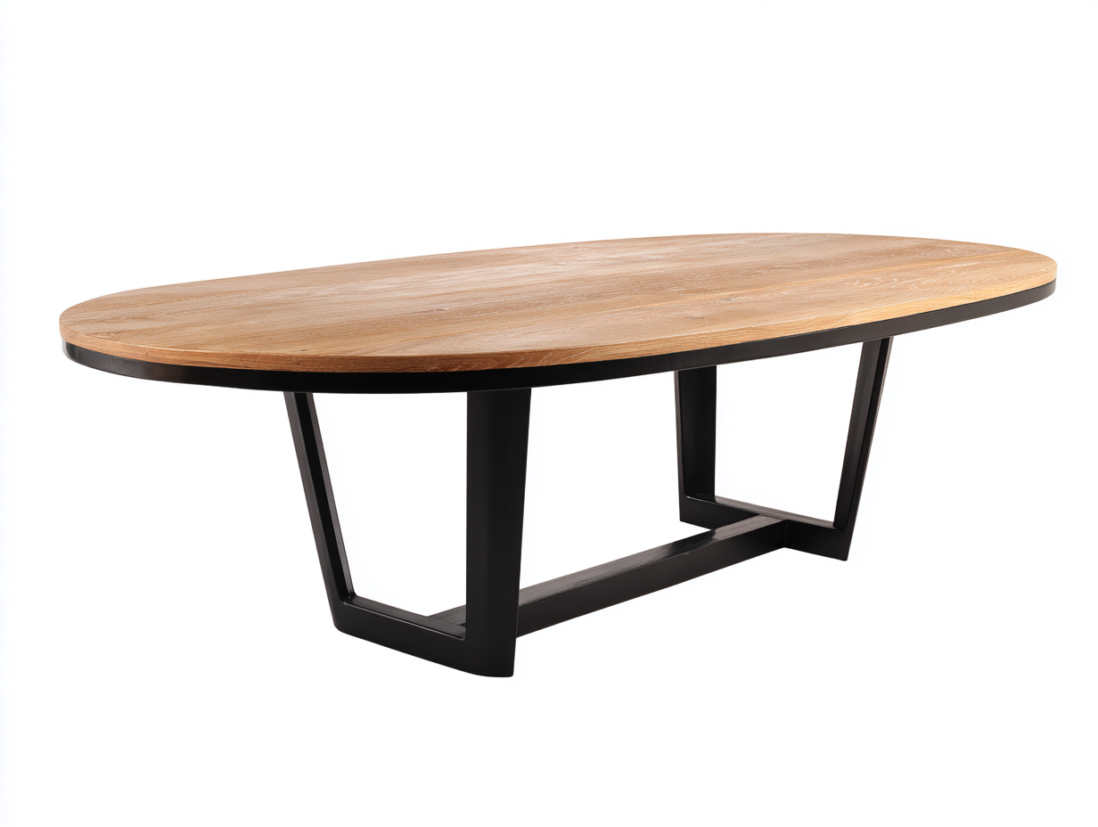 Table à manger ovale en bois et métal 165x95x75 cm - bois naturel/noir - style industriel moderne-Nicheovae