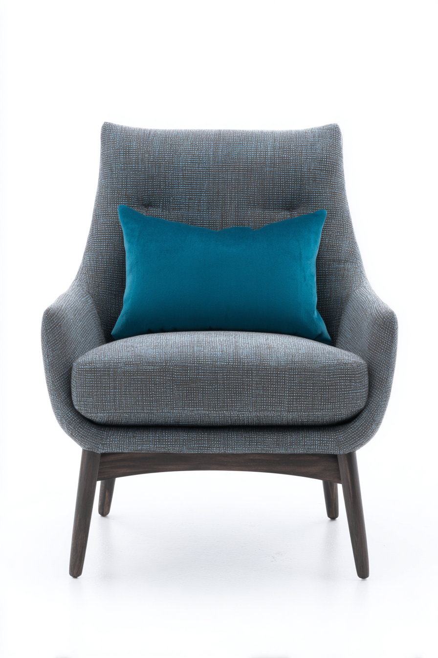 Fauteuil en tissu 84x82x90 cm - bleu/gris/bois foncé - avec coussin décoratif - style scandinave contemporain-Nicheovae