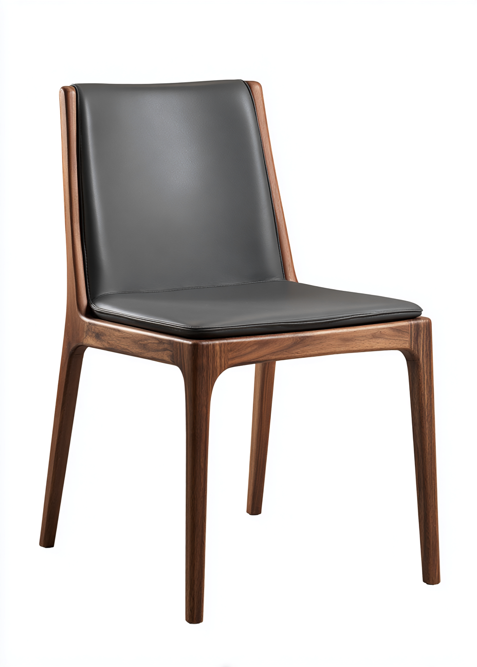 Chaise de salle à manger en cuir synthétique gris foncé 46x52x85 cm - structure noyer - style moderne-Nicheovae