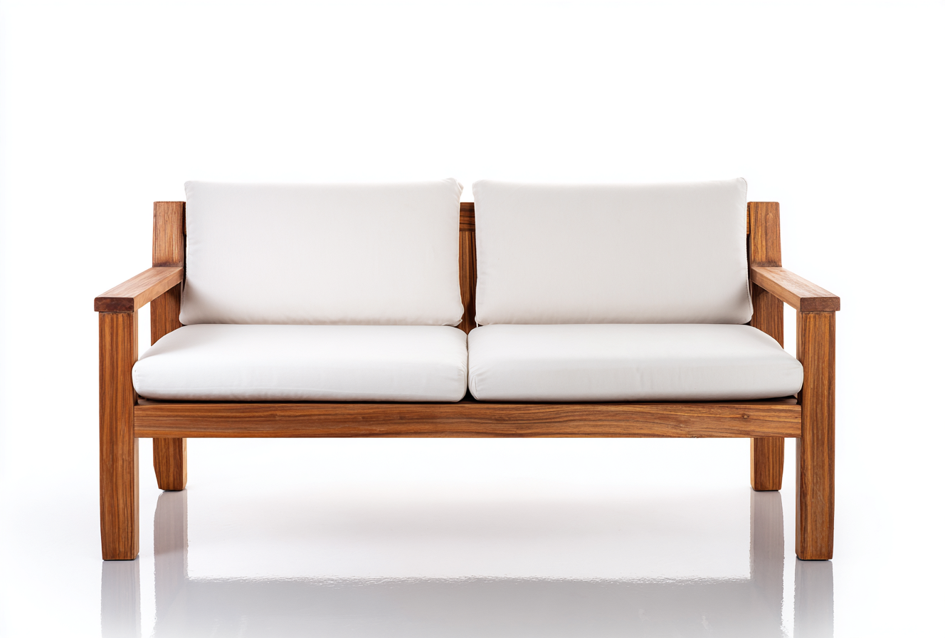 Canapé de jardin deux places en bois et coussins 160x85x80 cm - blanc/naturel - style moderne épuré-Nicheovae