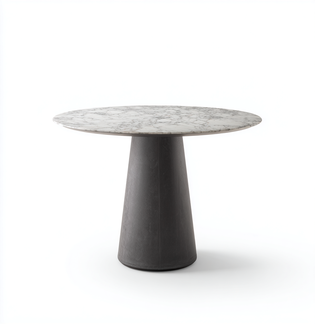 Table à manger ronde en marbre et métal - 110x110x80 cm - blanc/gris - style contemporain-Nicheovae