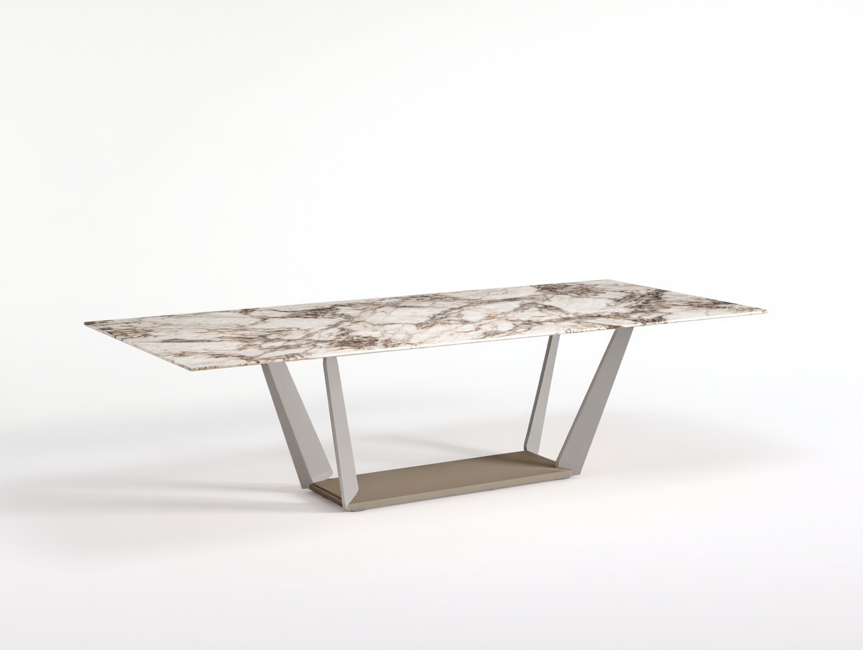 Table à manger rectangulaire en marbre et métal 150x80x75 cm - beige/marron - style moderne industriel-Nicheovae