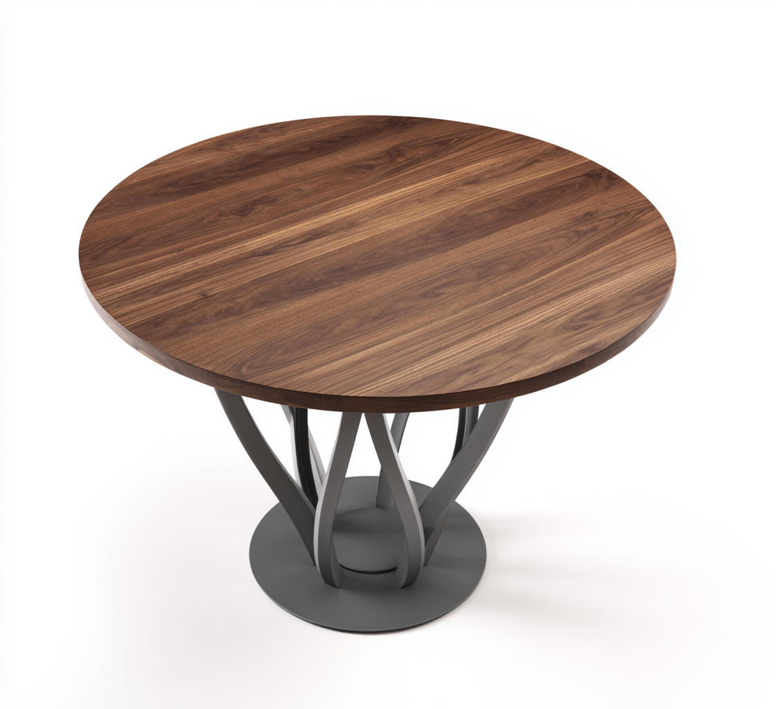 Table à manger ronde en bois et métal 120x120x75 cm - noyer/gris - style contemporain-Nicheovae