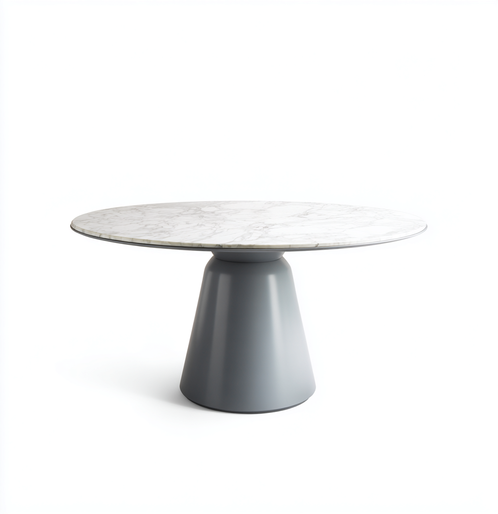 Table à manger ronde en marbre et métal 120x120x76 cm - blanc/gris - style contemporain-Nicheovae