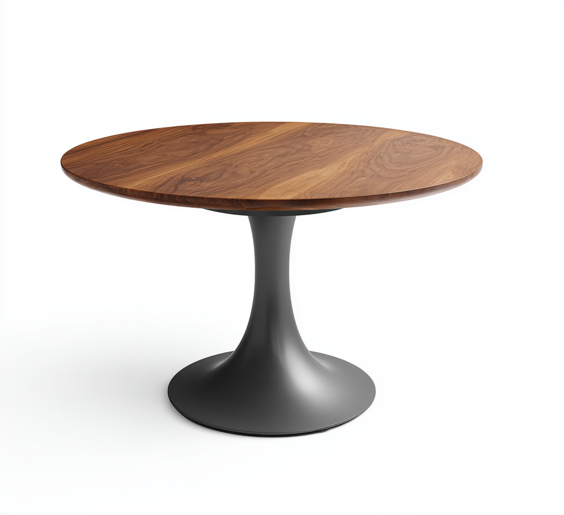 Table à manger ronde en bois de noyer et métal - 110x110x80 cm - brun/gris - style contemporain-Nicheovae