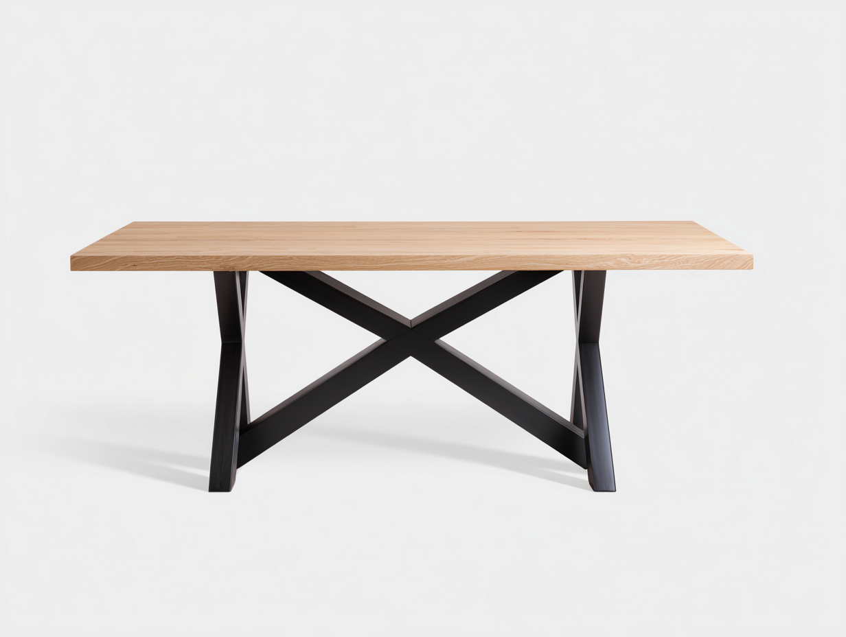 Table à manger rectangulaire en bois et métal 165x90x75 cm - bois clair/noir - style industriel contemporain-Nicheovae