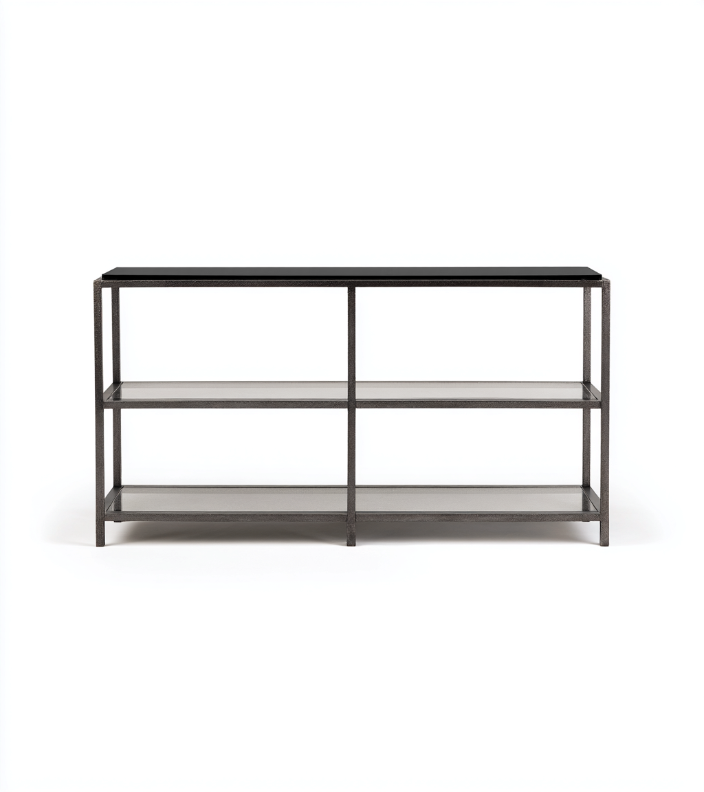 Table console en métal et verre 140x35x80 cm - gris foncé et noir - style industriel contemporain-Nicheovae