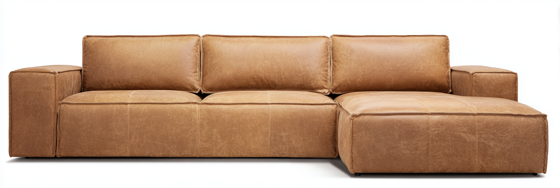 Canapé d'angle en cuir véritable marron clair 280x160x85 cm - style moderne - assise profonde-Nicheovae