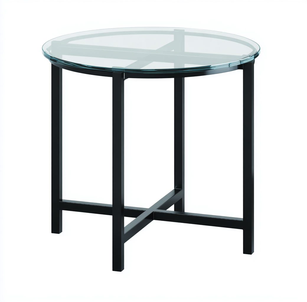 Table d'appoint en verre et métal 50x50x55 cm - transparent et noir - style moderne industriel-Nicheovae