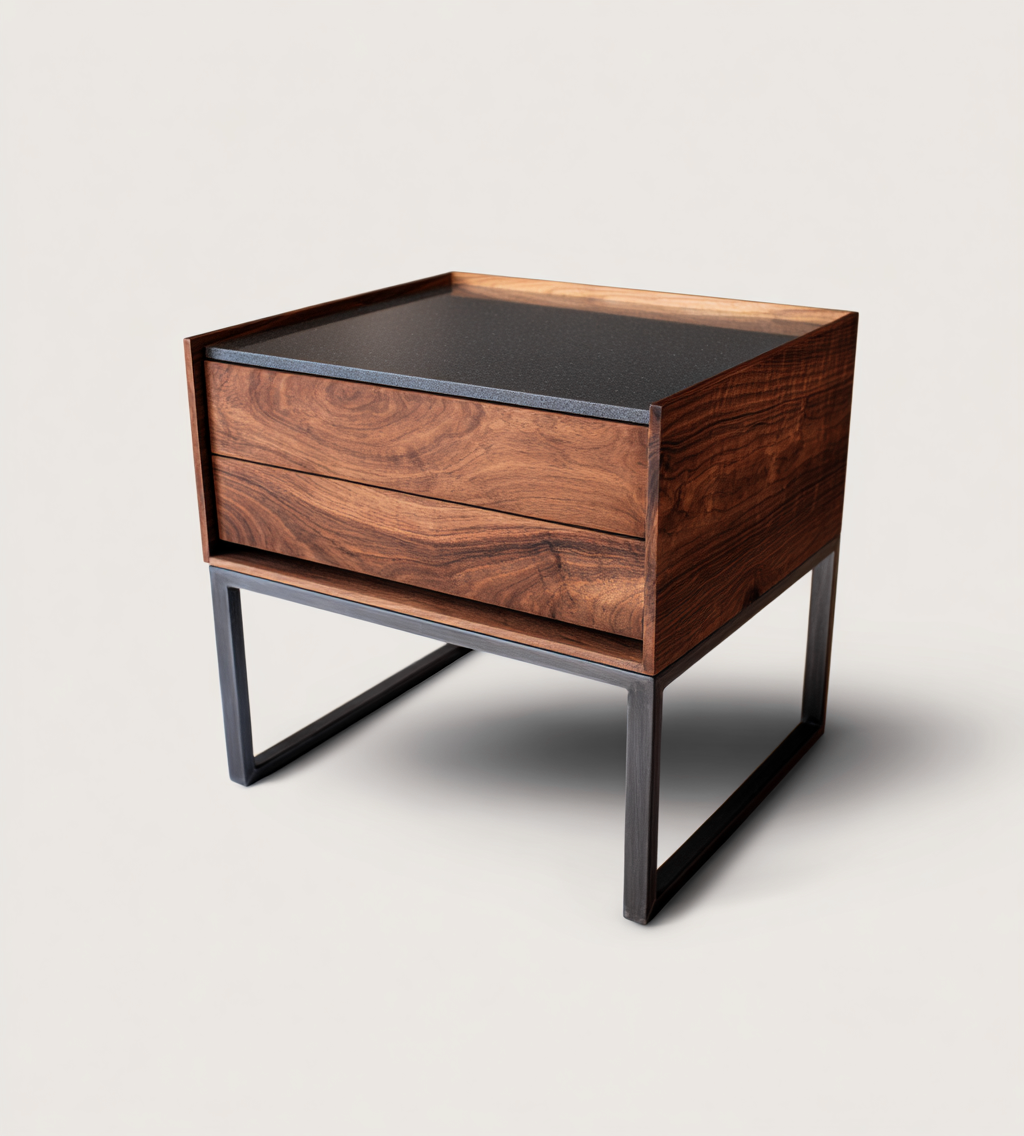 Table d'appoint en bois et métal 50x40x55 cm - noyer et noir - style industriel moderne-Nicheovae