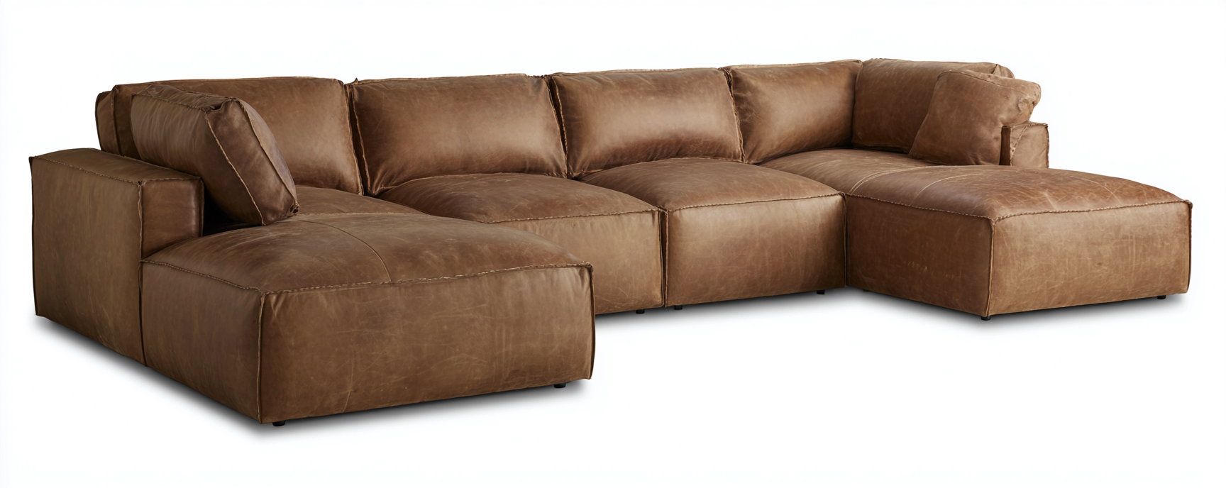 Canapé d'angle en cuir marron 295x180x85 cm - design modulaire contemporain - assise profonde confortable-Nicheovae