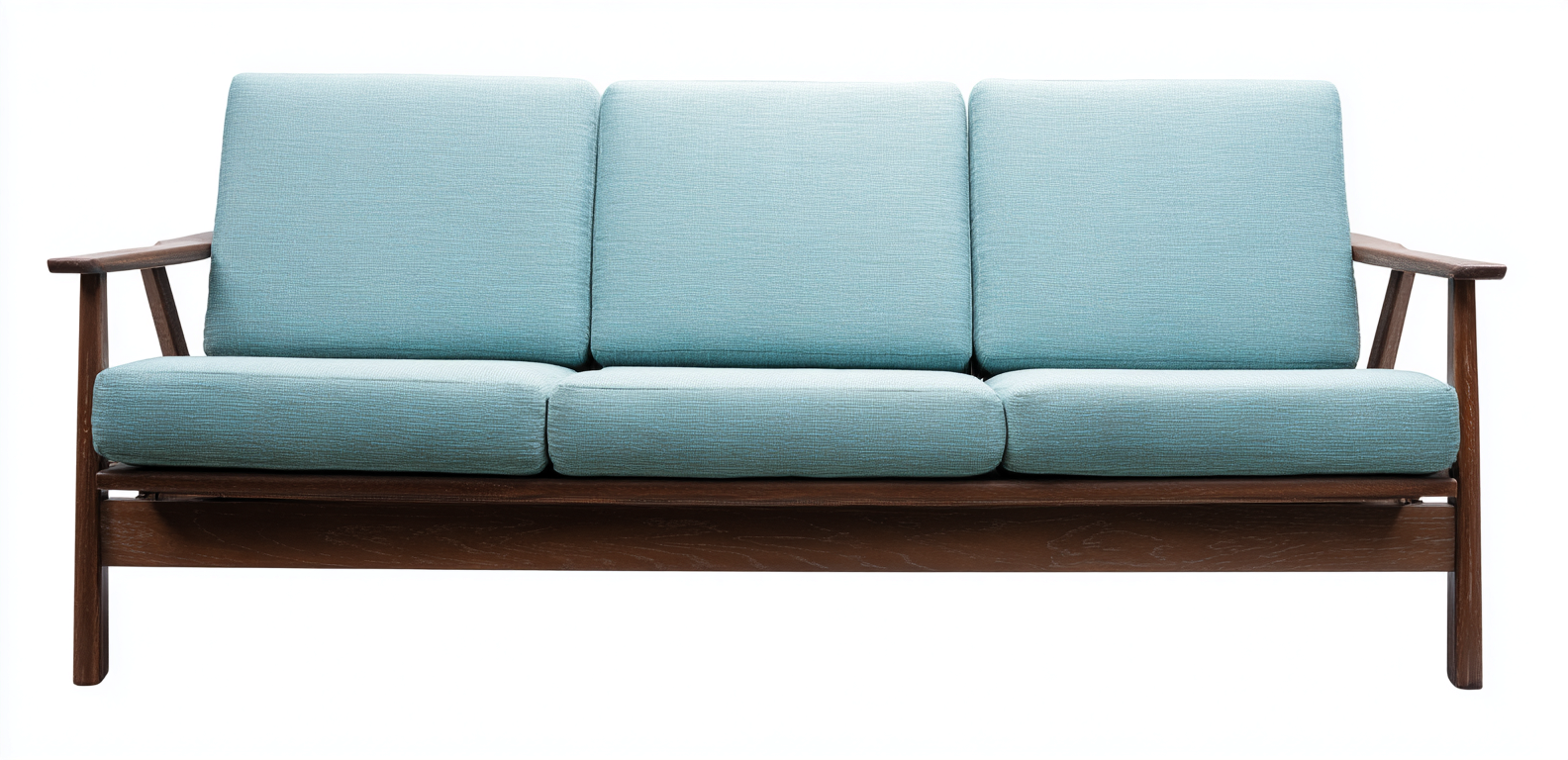 Canapé de jardin trois places en bois foncé et tissu bleu clair 195x85x80 cm - style scandinave pour extérieur-Nicheovae