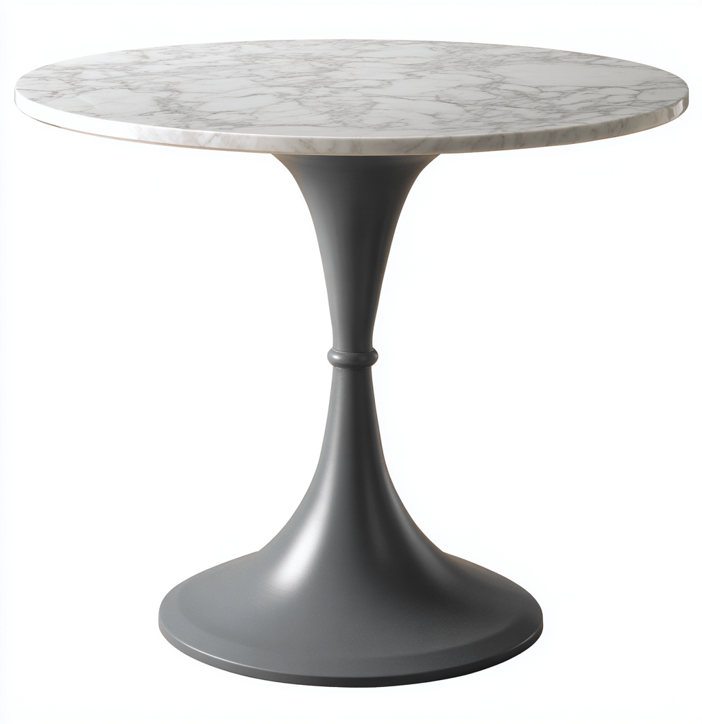 Table de salle à manger ronde en effet marbre blanc et pied gris foncé 110x110x75 cm - style contemporain-Nicheovae