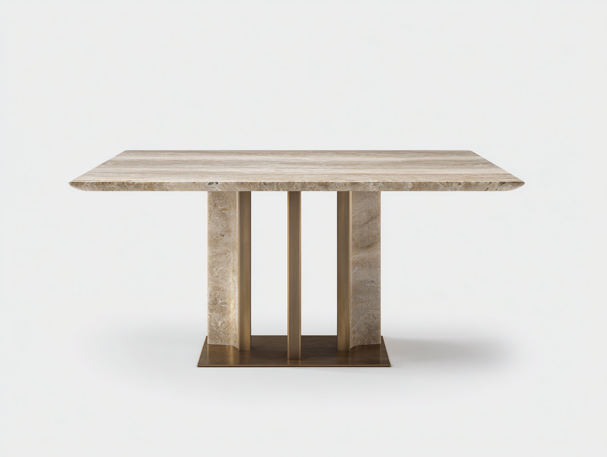 Table à manger en marbre et métal 140x140x75 cm - beige - style contemporain luxueux-Nicheovae