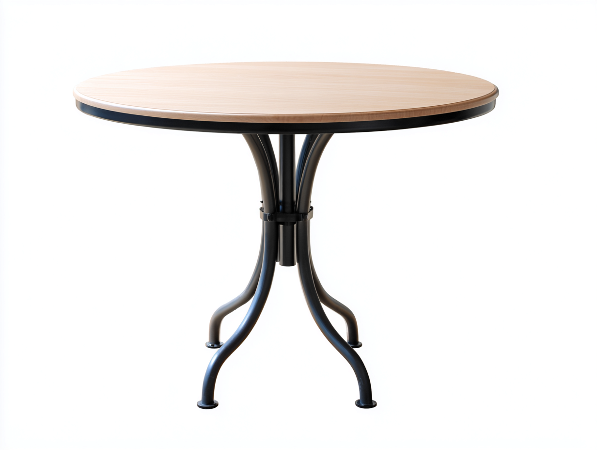 Table à manger ronde en bois et métal 100x100x75 cm - bois clair/noir - style moderne classique-Nicheovae