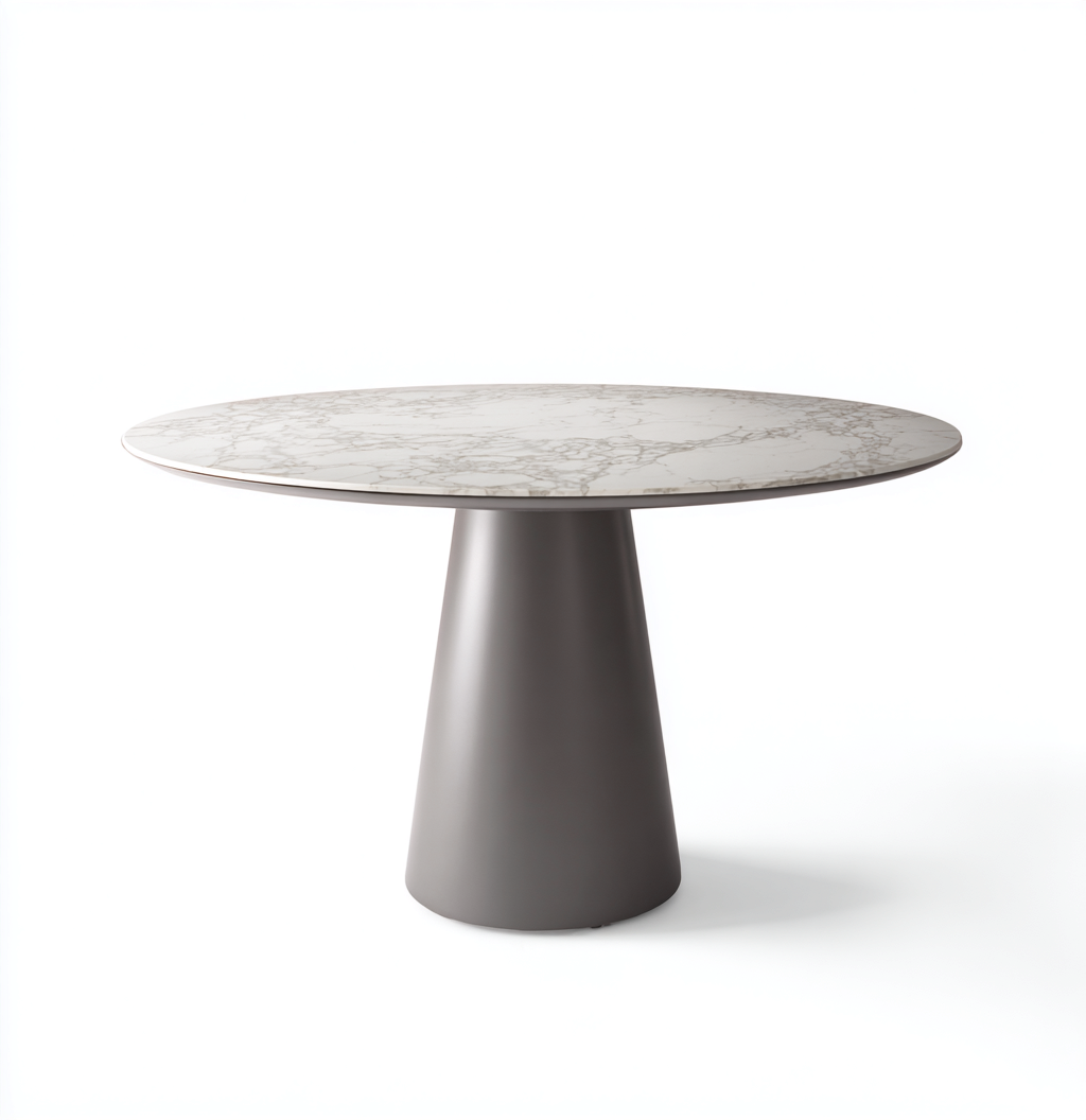 Table de salle à manger ronde en effet marbre blanc et pied gris 120x120x75 cm - style contemporain-Nicheovae