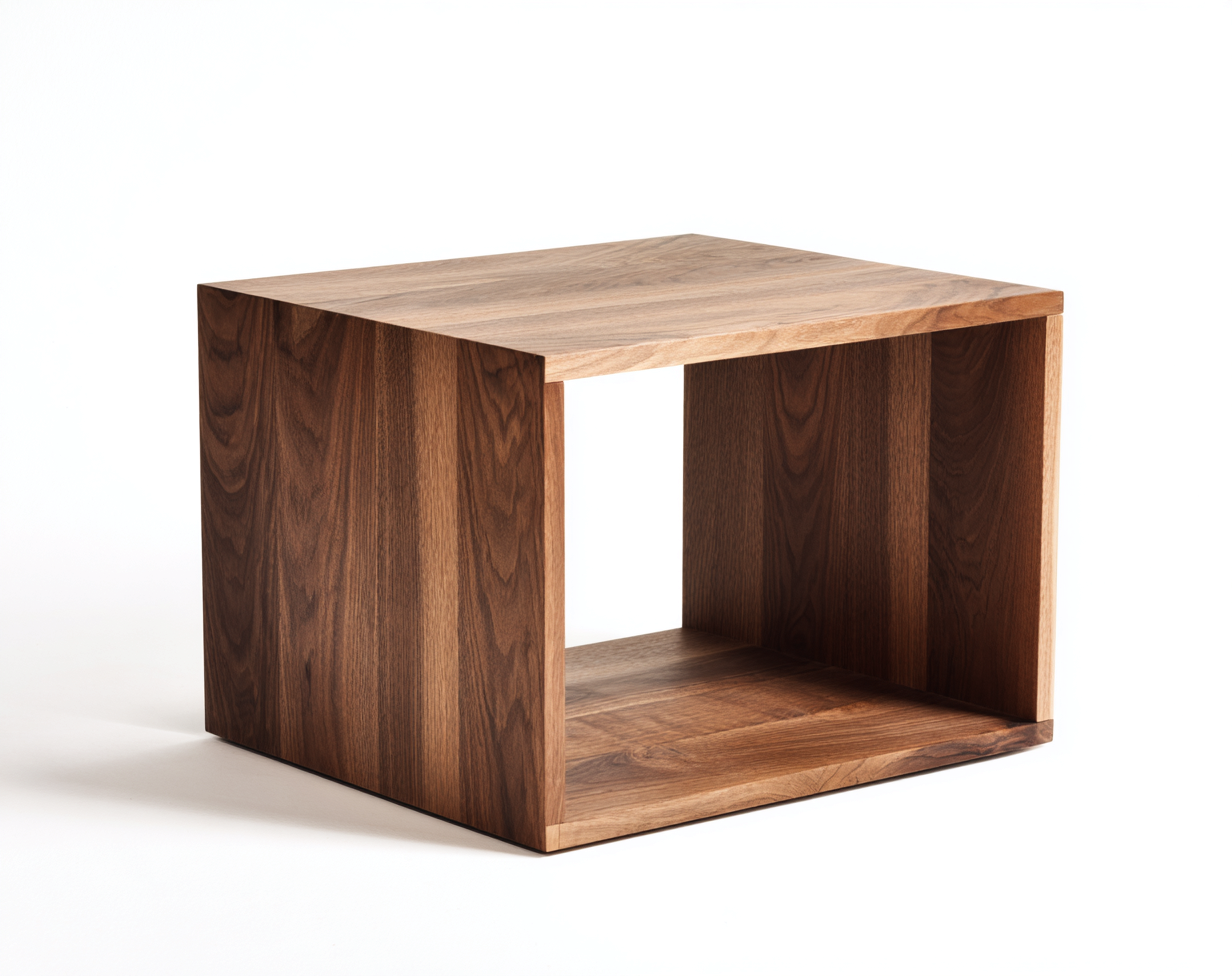 Table d'appoint cubique en bois 50x40x45 cm - noyer - avec compartiment ouvert - style minimaliste contemporain-Nicheovae