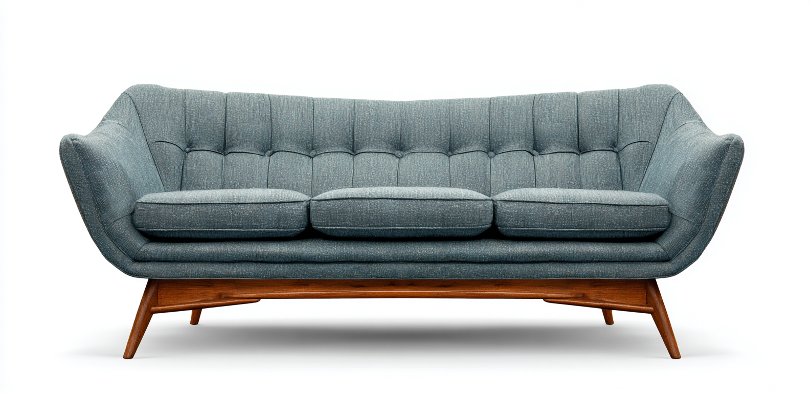 Canapé trois places en tissu bleu gris 210x95x85 cm - style scandinave - piètement en bois massif-Nicheovae