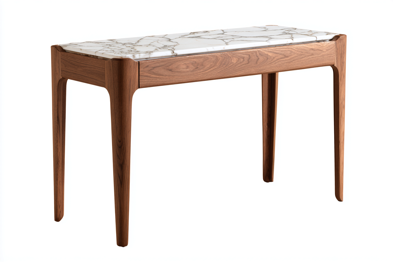 Table d'appoint rectangulaire en bois et marbre 120x35x80 cm - noyer/blanc - style moderne-Nicheovae