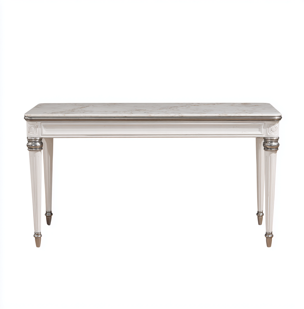 Table d'appoint rectangulaire en bois et marbre 110x40x76 cm - blanc - style classique contemporain-Nicheovae