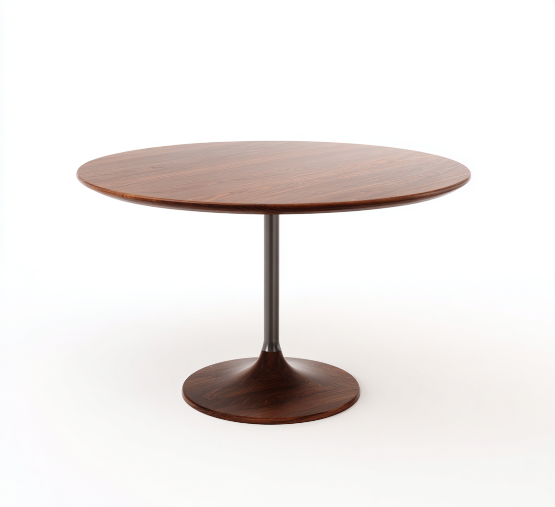 Table à manger ronde en bois noyer et métal - 120x120x75 cm - brun foncé - style contemporain-Nicheovae