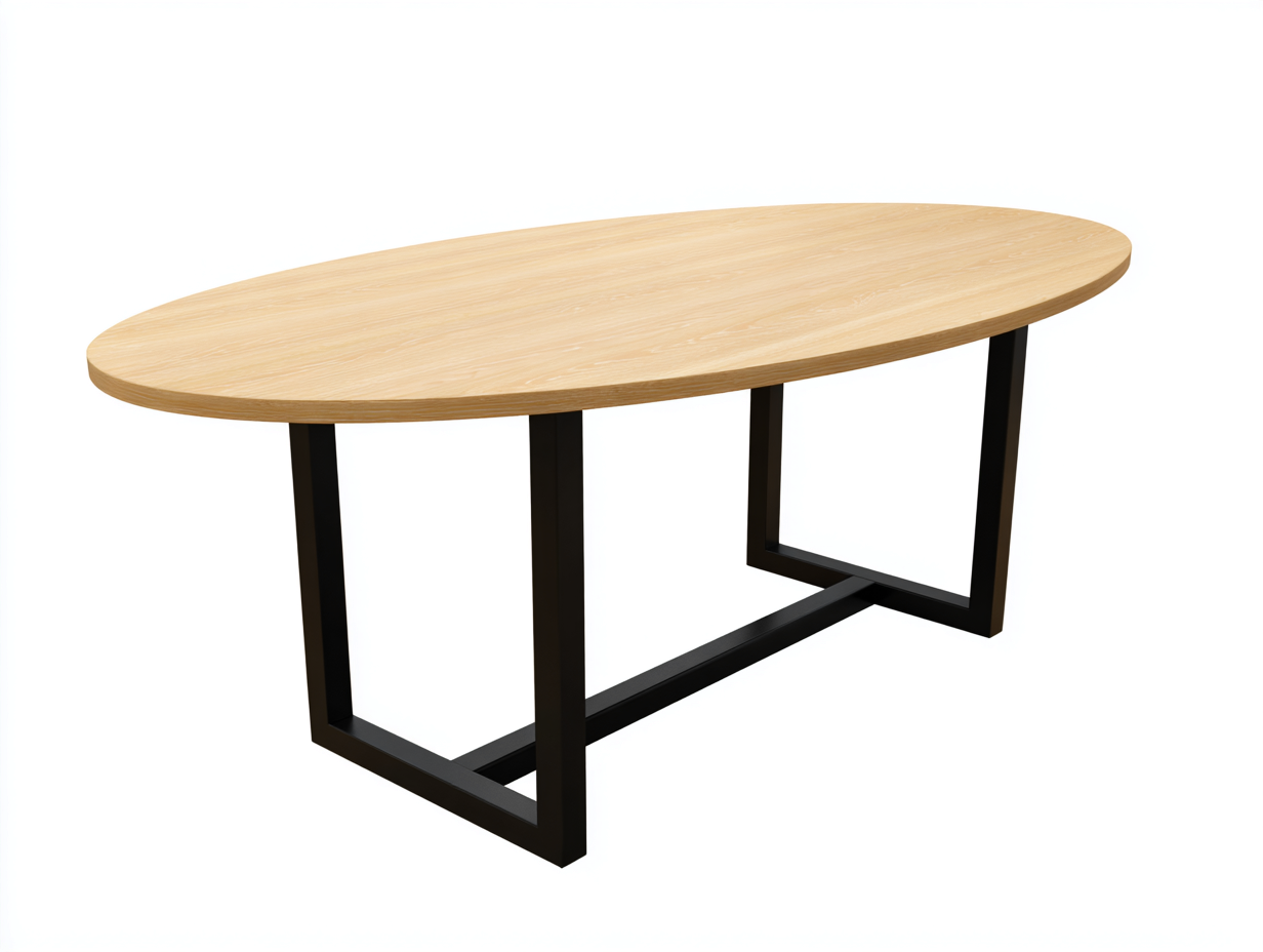 Table à manger ovale en bois et métal 160x90x75 cm - bois clair/noir - style moderne industriel-Nicheovae