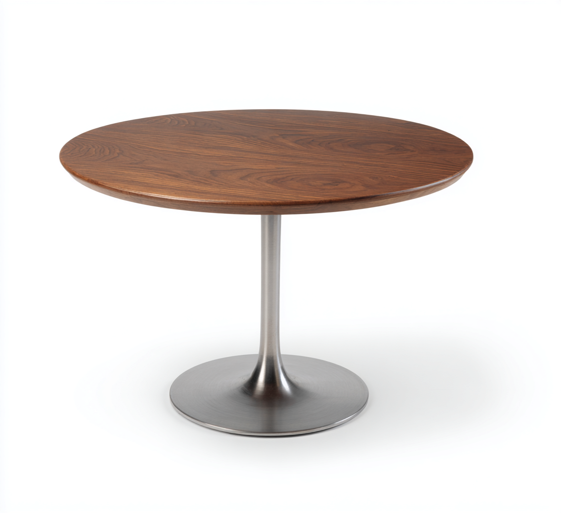 Table d'appoint ronde en bois et métal 55x55x50 cm - noyer foncé/argenté - style contemporain-Nicheovae