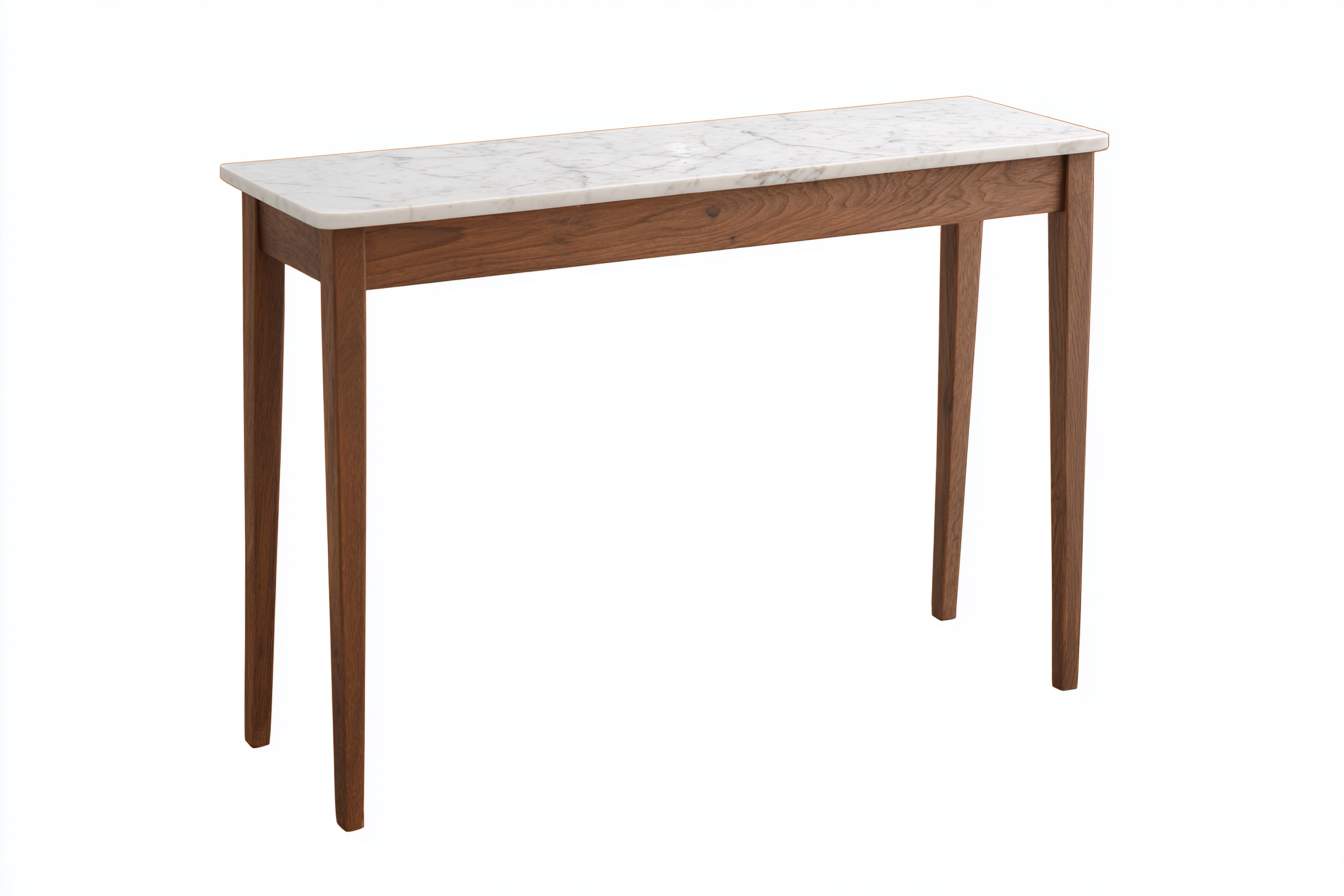 Table d'appoint rectangulaire en bois et marbre 120x35x80 cm - noyer/blanc - style contemporain-Nicheovae