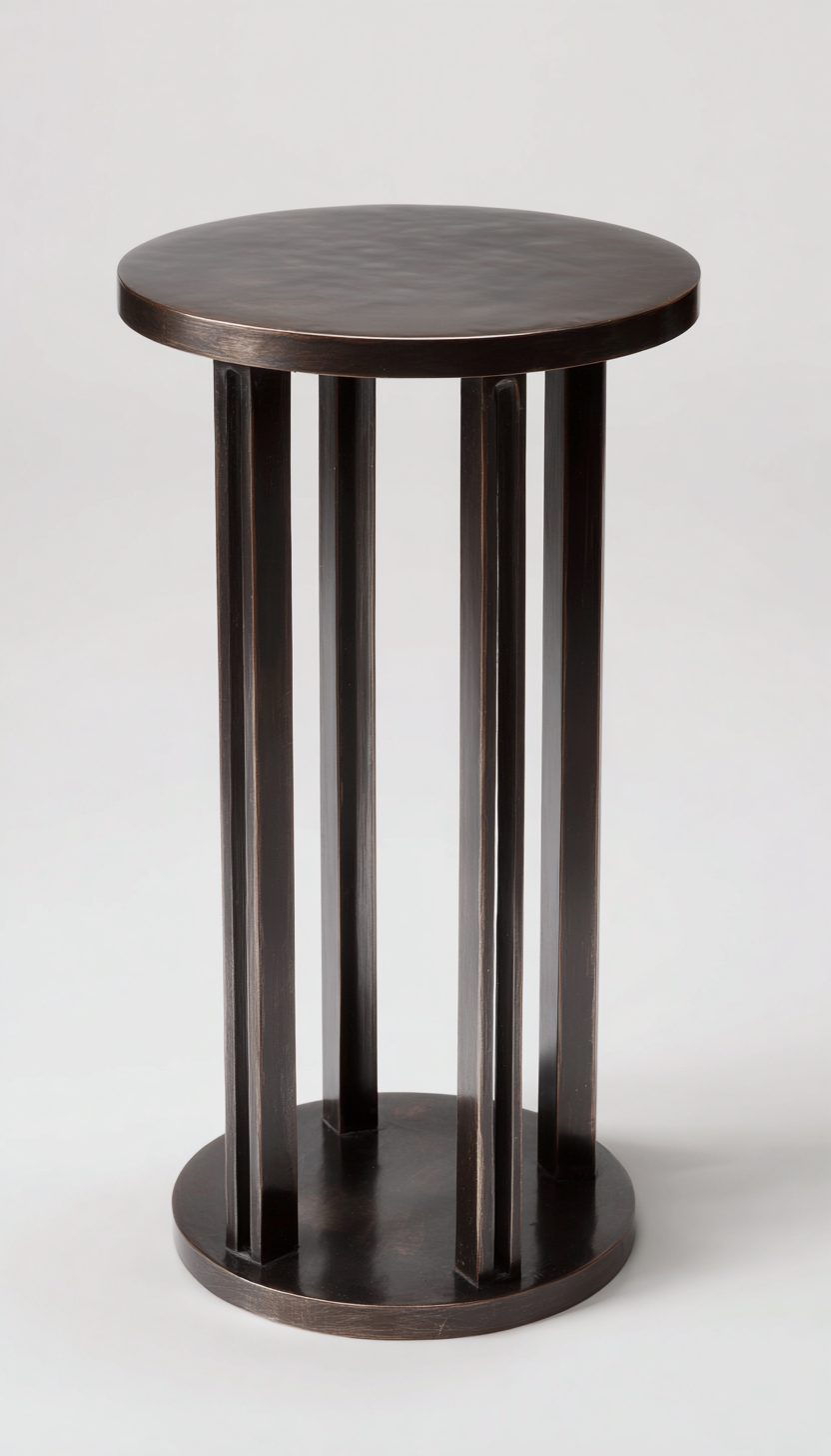Table d'appoint ronde en métal 38x38x65 cm - bronze foncé - structure à colonnes - style industriel élégant-Nicheovae