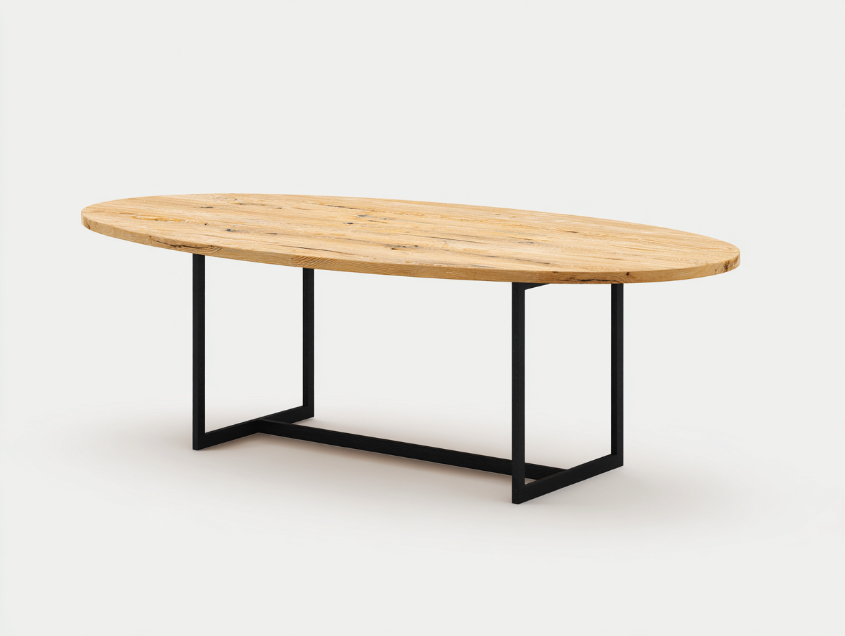 Table à manger ovale en bois et métal 160x90x75 cm - chêne naturel/noir - style industriel contemporain-Nicheovae