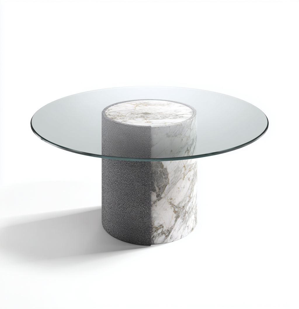 Table basse ronde en verre et pierre 90x90x55 cm - transparent/gris - design moderne-Nicheovae