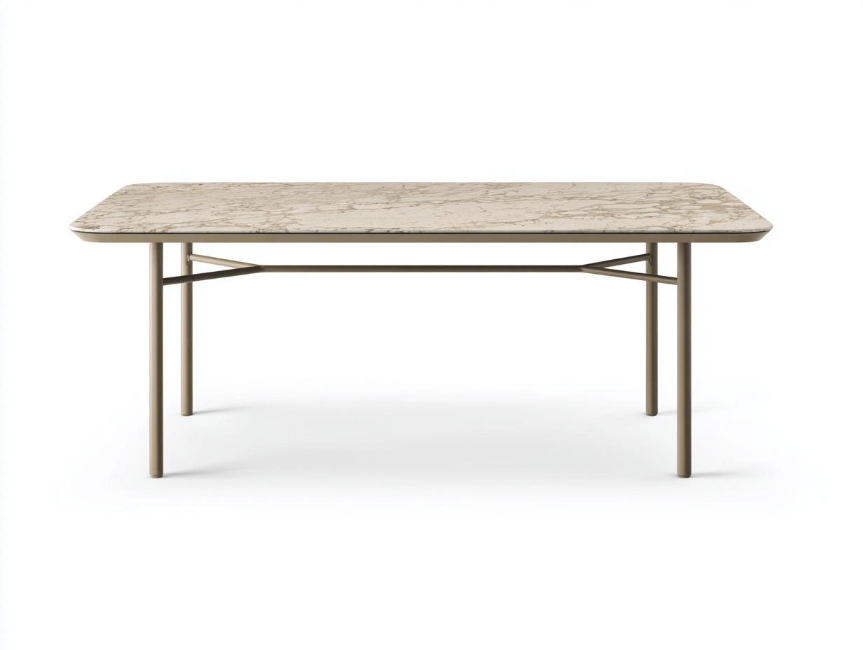 Table à manger rectangulaire en marbre et métal 150x90x75 cm - beige - style moderne minimaliste-Nicheovae