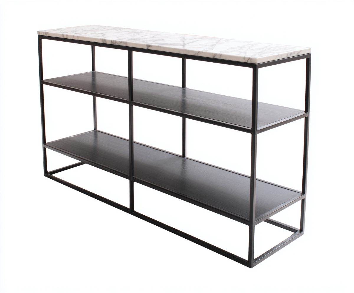 Console en métal noir et plateau effet marbre blanc 145x35x80 cm - style industriel moderne-Nicheovae