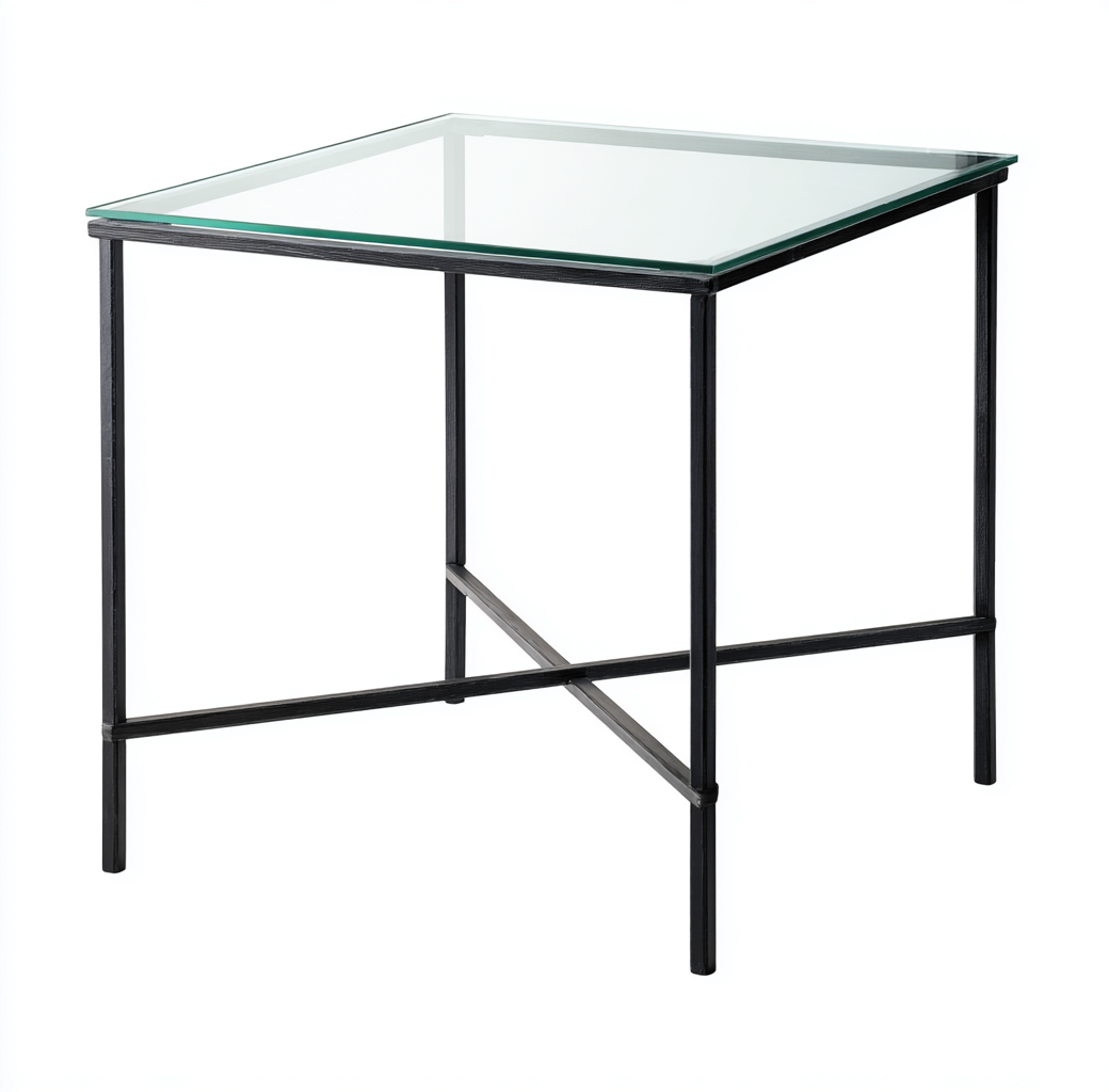 Table d'appoint carrée en verre et métal 50x50x55 cm - transparent/noir - style moderne minimaliste-Nicheovae