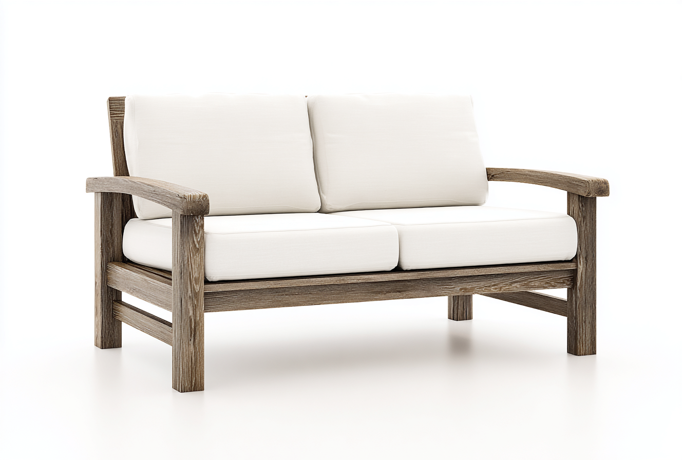 Canapé de jardin deux places en tissu blanc/chêne vieilli 160x80x85 cm - style rustique et résistant aux intempéries-Nicheovae