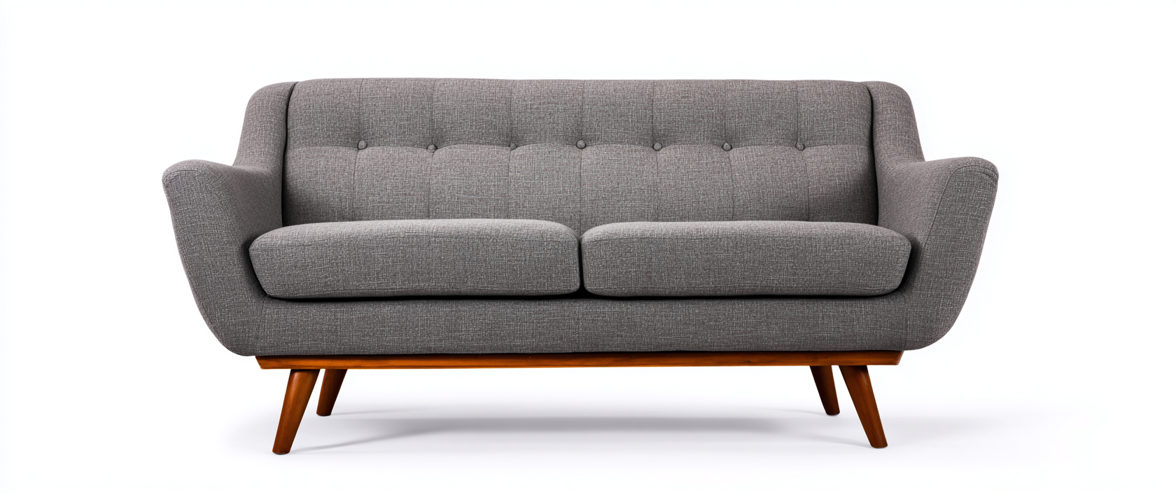 Canapé deux places en tissu gris 160x90x85 cm - style scandinave - piètement en bois massif-Nicheovae