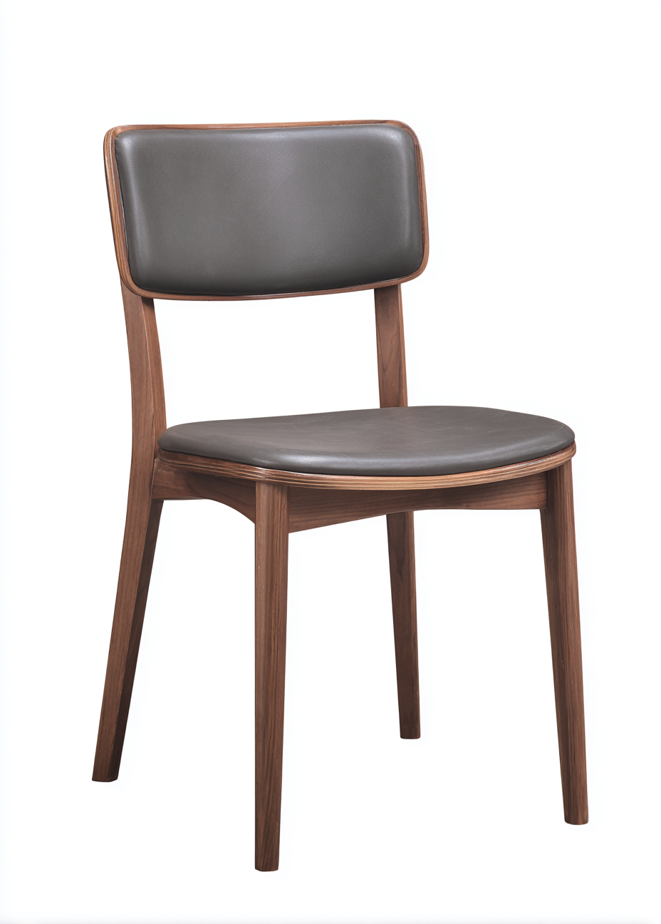 Chaise de salle à manger en cuir synthétique gris foncé et bois de noyer 45x50x85 cm - gris foncé/noyer - style moderne-Nicheovae