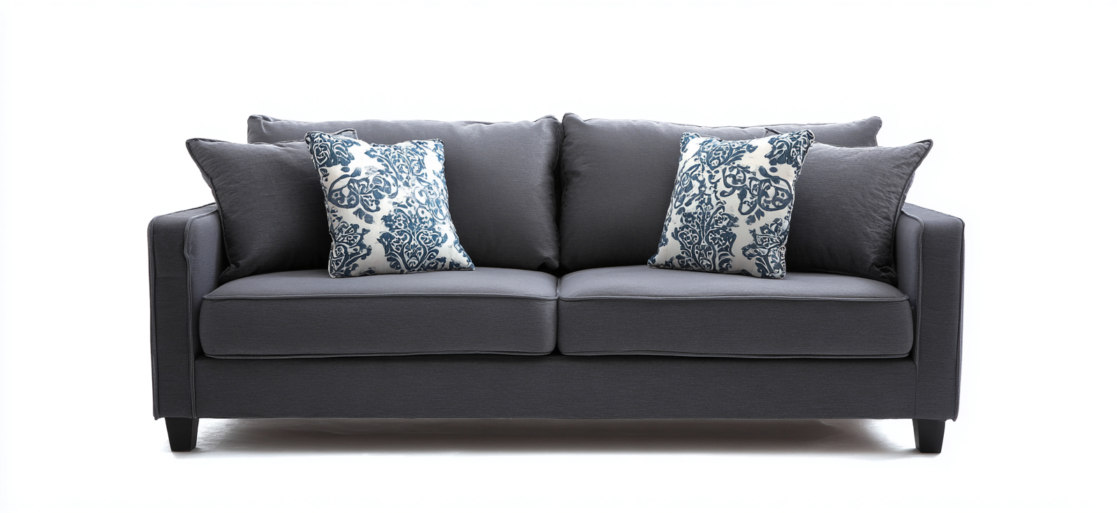 Canapé deux places en tissu gris foncé 175x90x85 cm - pieds en bois noir - style contemporain élégant-Nicheovae