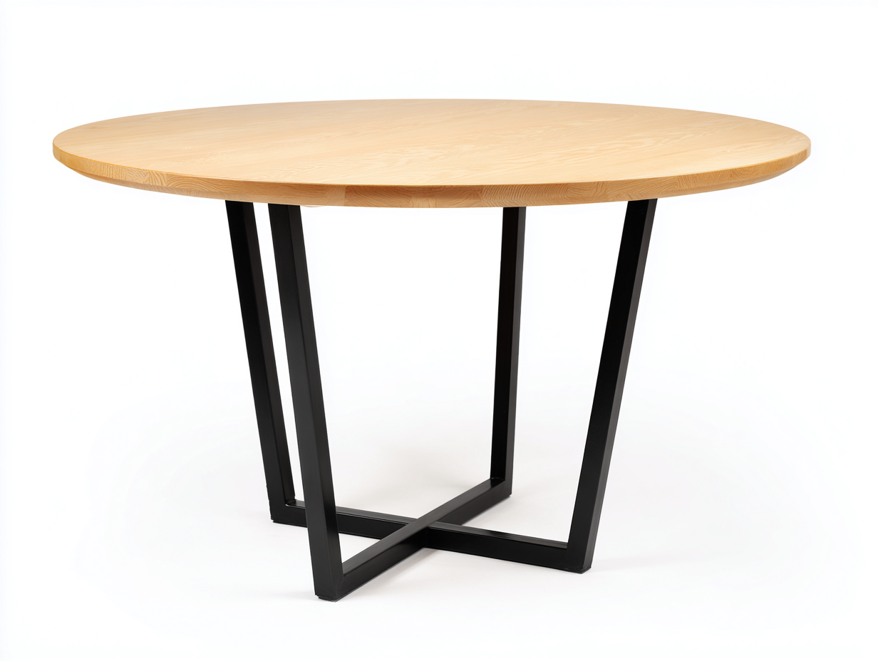 Table à manger ronde en bois et métal 110x110x75 cm - chêne clair/noir - style industriel moderne-Nicheovae
