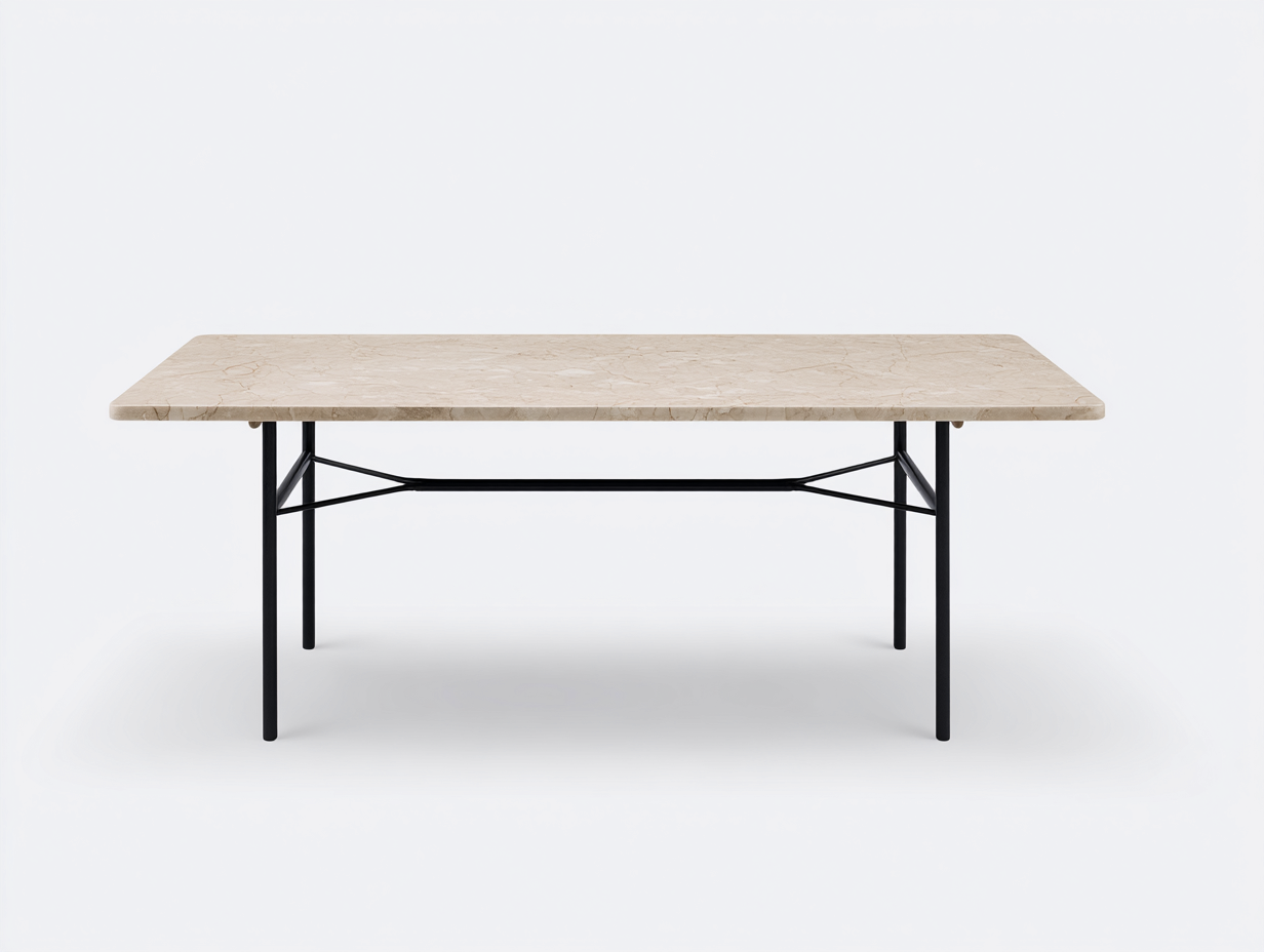 Table à manger rectangulaire en marbre et métal 140x80x75 cm - beige/noir - style contemporain minimaliste-Nicheovae
