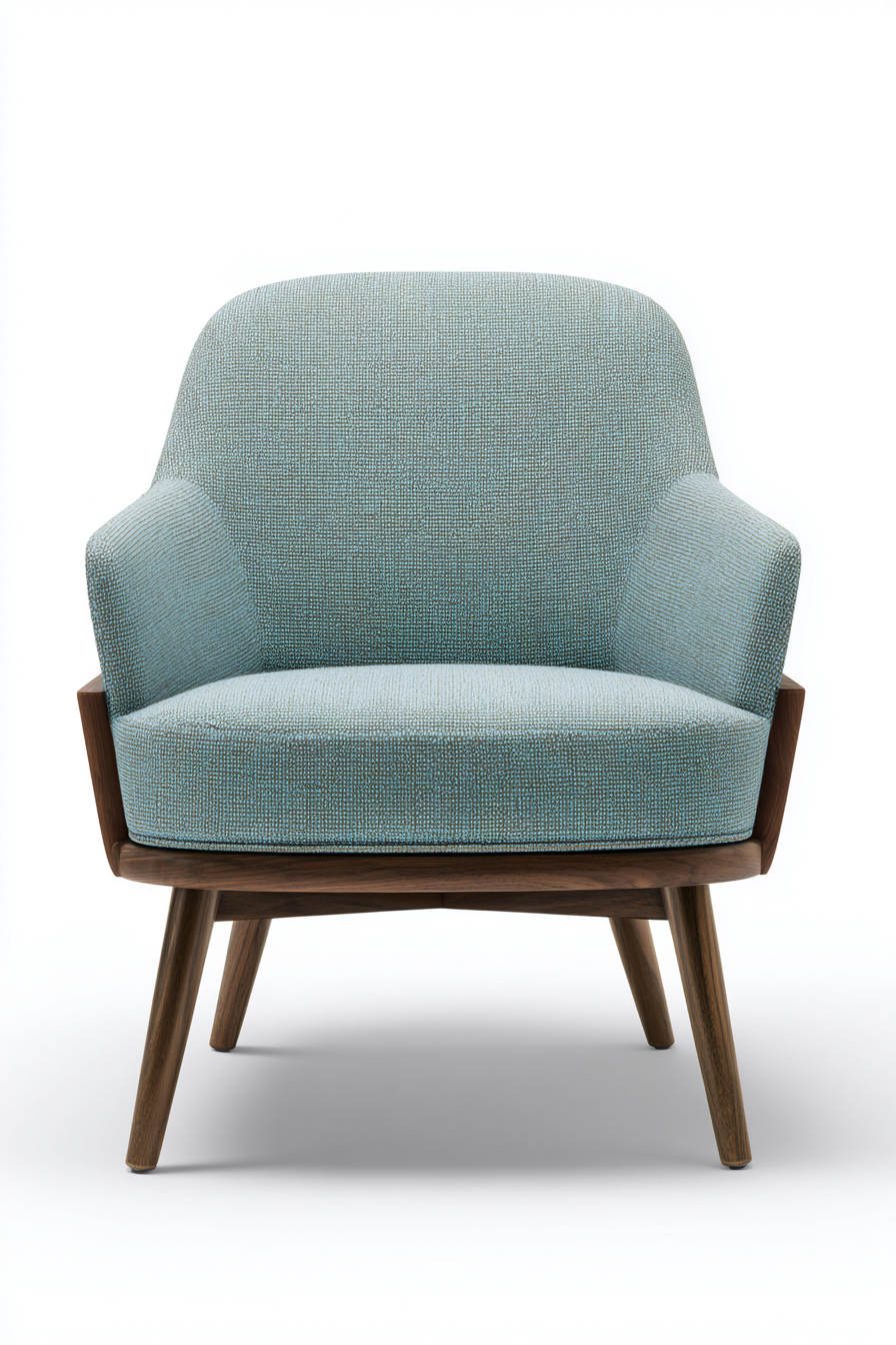 Fauteuil en tissu bleu clair/noyer avec structure en bois 78x75x82 cm - style scandinave-Nicheovae