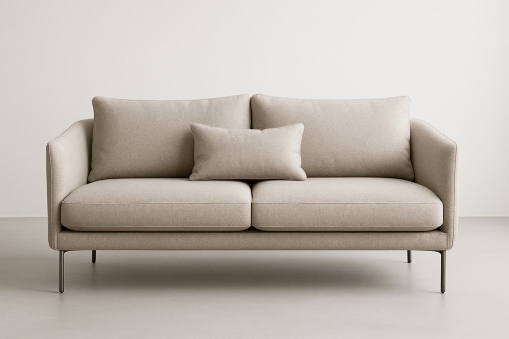 Canapé 2 places en tissu beige, pieds en aluminium-Aurabellae