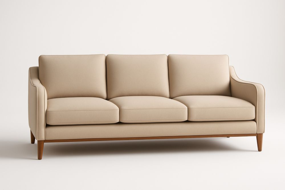 Canapé 3 places en tissu beige, châssis en bois massif-Aurabellae