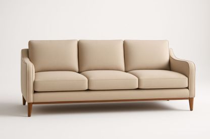 Canapé 3 places en tissu beige, châssis en bois massif-Aurabellae