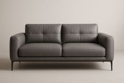 Canapé deux‑places en cuir gris, structure en aluminium-Aurabellae