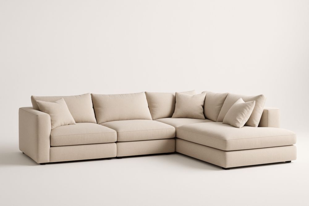 Canapé d'angle en tissu beige avec coussins-Aurabellae