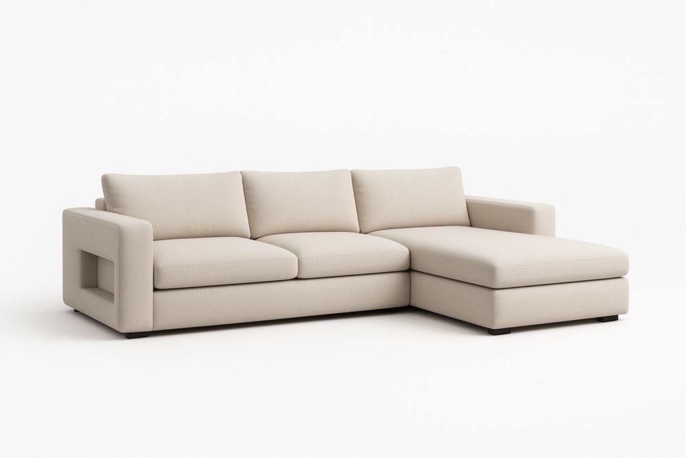 Canapé d'angle en tissu polyester beige-Aurabellae