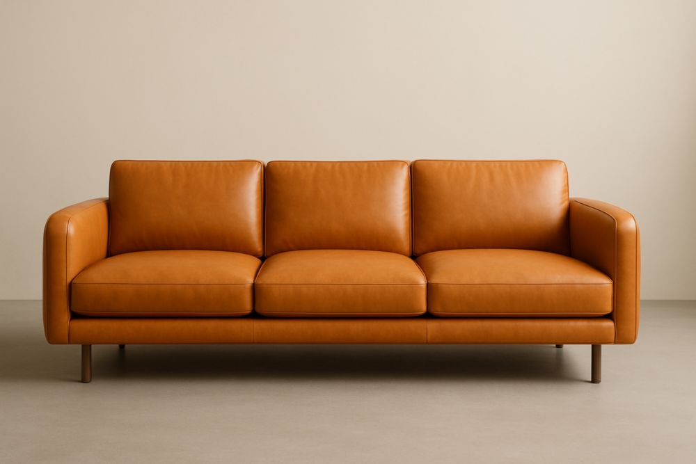 Canapé 3 places en cuir véritable marron-Aurabellae