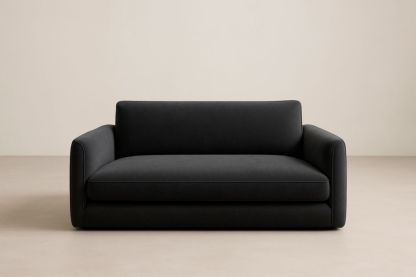 Canapé en tissu noir, cadre en bois massif, avec coussin-Aurabellae